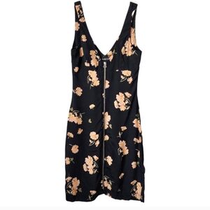 Reformation Zip Front Mini Dress in Black Floral